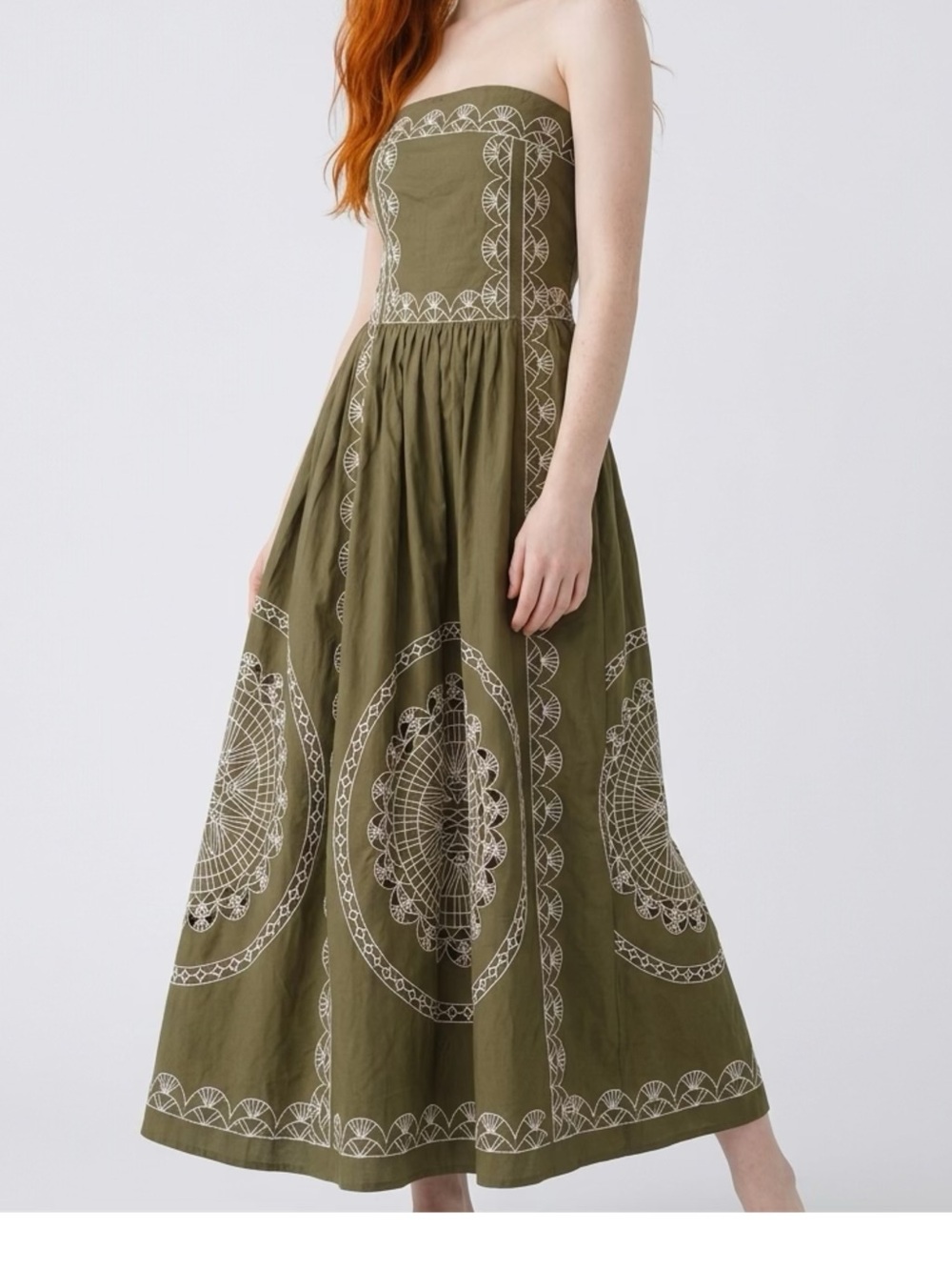 Anthropologie Olive Strapless Embroidered Maxi Dress